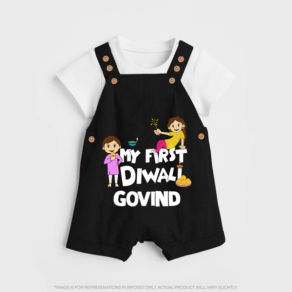 My First Diwali Fun Dungaree - BLACK - 0 - 5 Months Old (Chest 18")