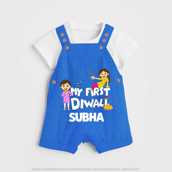 Mini Rocket on Duty My First Diwali Dungaree Set | Custom Baby Dungaree Set for Festival Fun - COBALT BLUE - 0 - 5 Months Old (Chest 18")