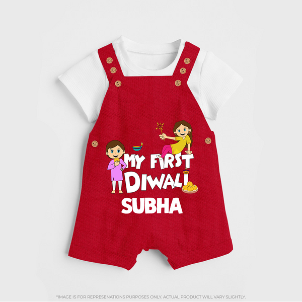 Mini Rocket on Duty My First Diwali Dungaree Set | Custom Baby Dungaree Set for Festival Fun - RED - 0 - 5 Months Old (Chest 18")