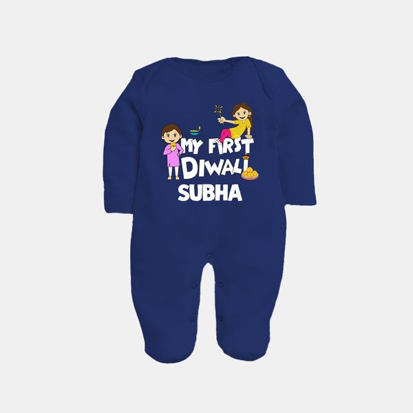 Mini Rocket on Duty My First Diwali Sleep Suit | Custom Baby Sleep Suit for Festival Fun - NAVY BLUE - New Born (Chest 7.5")