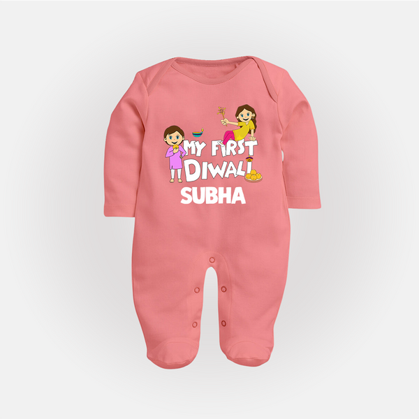 Mini Rocket on Duty My First Diwali Sleep Suit | Custom Baby Sleep Suit for Festival Fun - PEACH - New Born (Chest 7.5")