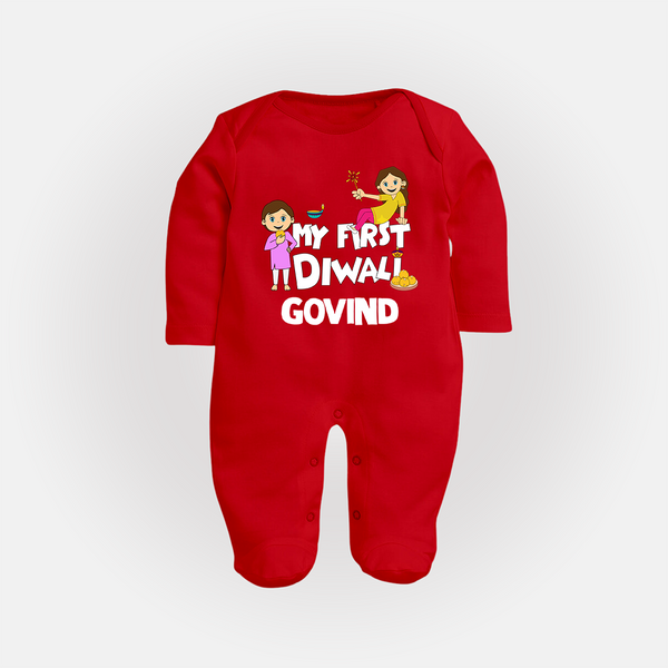 My First Diwali Fun Full Body Suit - RED - New Born (Chest 7.5")