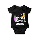Mini Rocket on Duty My First Diwali Romper | Custom Baby Romper for Festival Fun - BLACK - New Born (Chest 14")