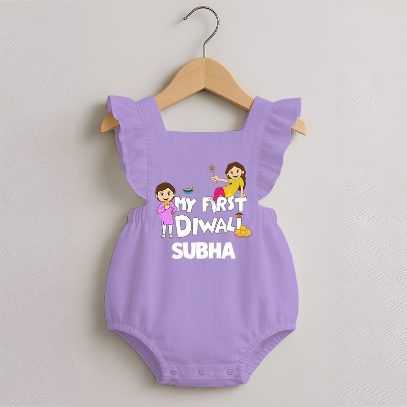 Mini Rocket on Duty My First Diwali Romper Frock | Custom Baby Romper Frock for Festival Fun - LILAC - 0 - 3 Months Old (Chest 19")