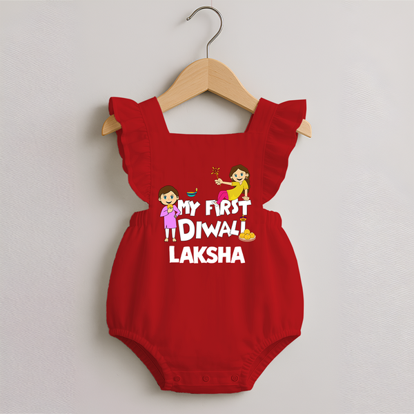 My First Diwali Fun Romper Frock - RED - 0 - 3 Months Old (Chest 19")