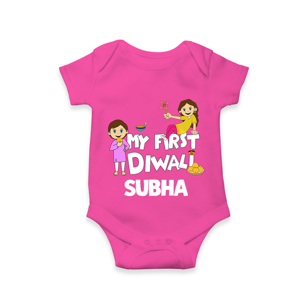Mini Rocket on Duty My First Diwali Romper | Custom Baby Romper for Festival Fun - HOT PINK - New Born (Chest 14")