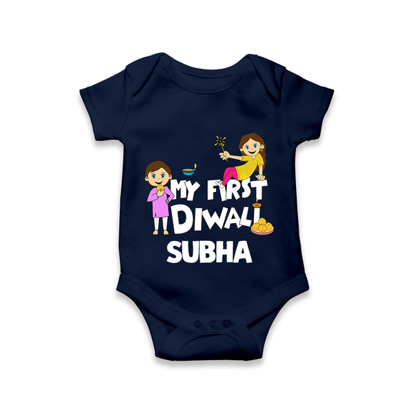 Mini Rocket on Duty My First Diwali Romper | Custom Baby Romper for Festival Fun - NAVY BLUE - New Born (Chest 14")