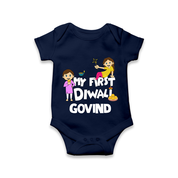 My First Diwali Fun Romper - NAVY BLUE - New Born (Chest 14")