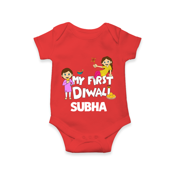 Mini Rocket on Duty My First Diwali Romper | Custom Baby Romper for Festival Fun - RED - New Born (Chest 14")