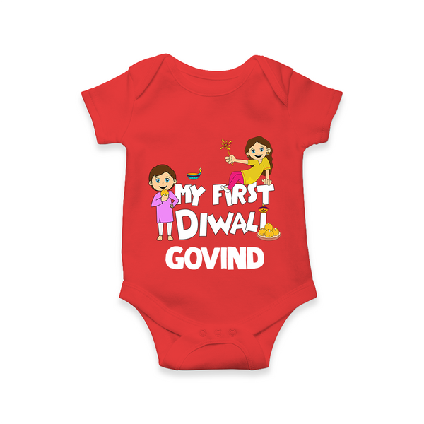 My First Diwali Fun Romper - RED - New Born (Chest 14")
