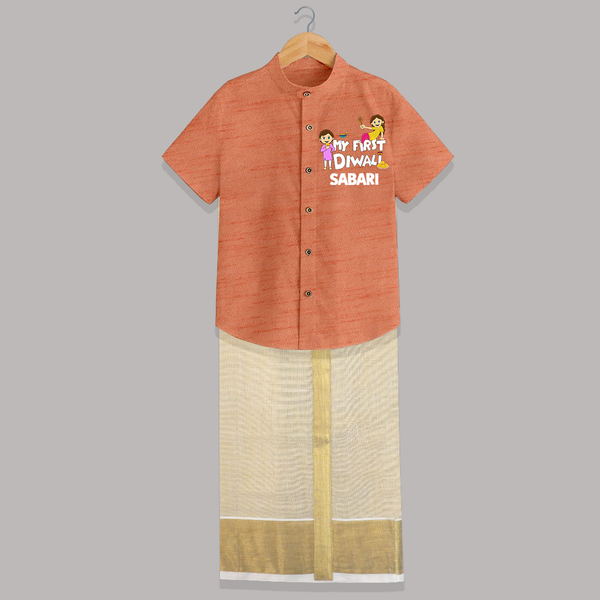 Mini Rocket on Duty My First Diwali Shirt And Dhoti | Custom Baby Shirt And Dhoti for Festival Fun - ORANGE - 0 - 6 Months Old (Chest-23") (Dhoti length-14")
