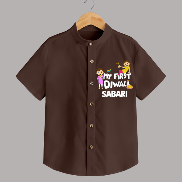 Mini Rocket on Duty My First Diwali Shirt | Custom Baby Shirt for Festival Fun - CHOCOLATE BROWN - 0 - 6 Months Old (Chest 23")