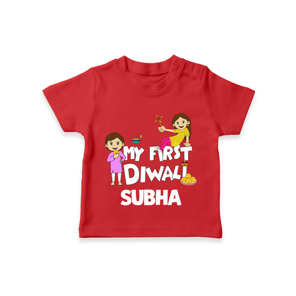 Mini Rocket on Duty My First Diwali Tshirt | Custom Baby Tshirt for Festival Fun - RED - 0-5 Months Old (Chest 17")