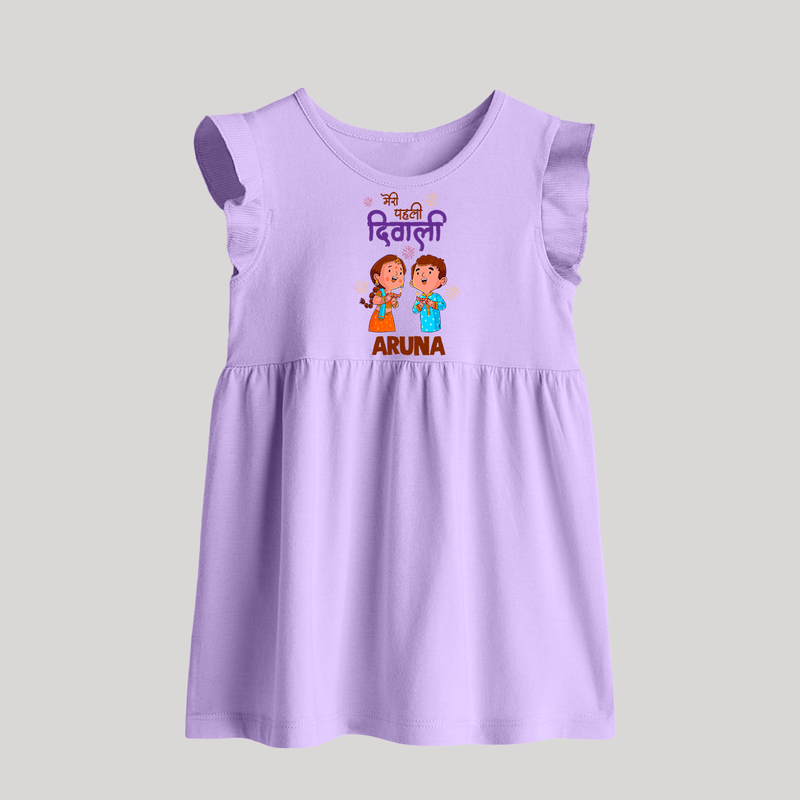 Little Deepam My First Diwali Baby Frock | Custom Baby Baby Frock for Festival Fun - LILAC - 0 - 3 Months Old (Chest 17")