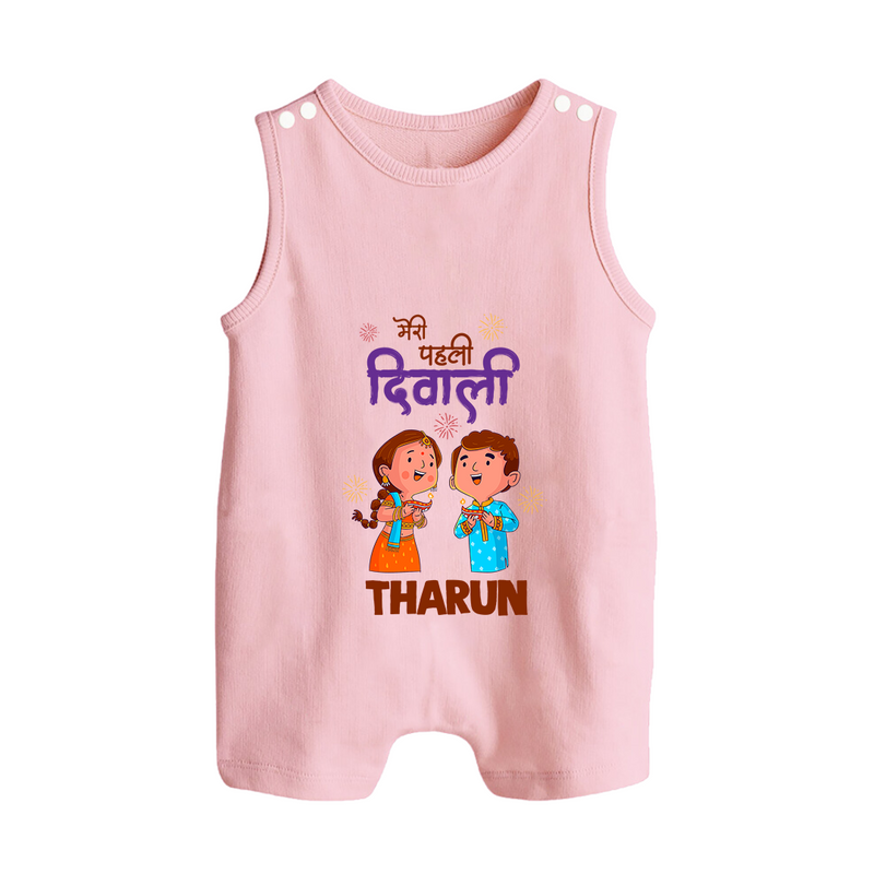 Little Deepam My First Diwali Romper Suit | Custom Baby Romper Suit for Festival Fun - BABY PINK - 0 - 5 Months Old (Chest 18")