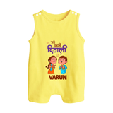 My First Diwali Blessings Button Romper - PASTEL YELLOW - New Born (Chest 18")