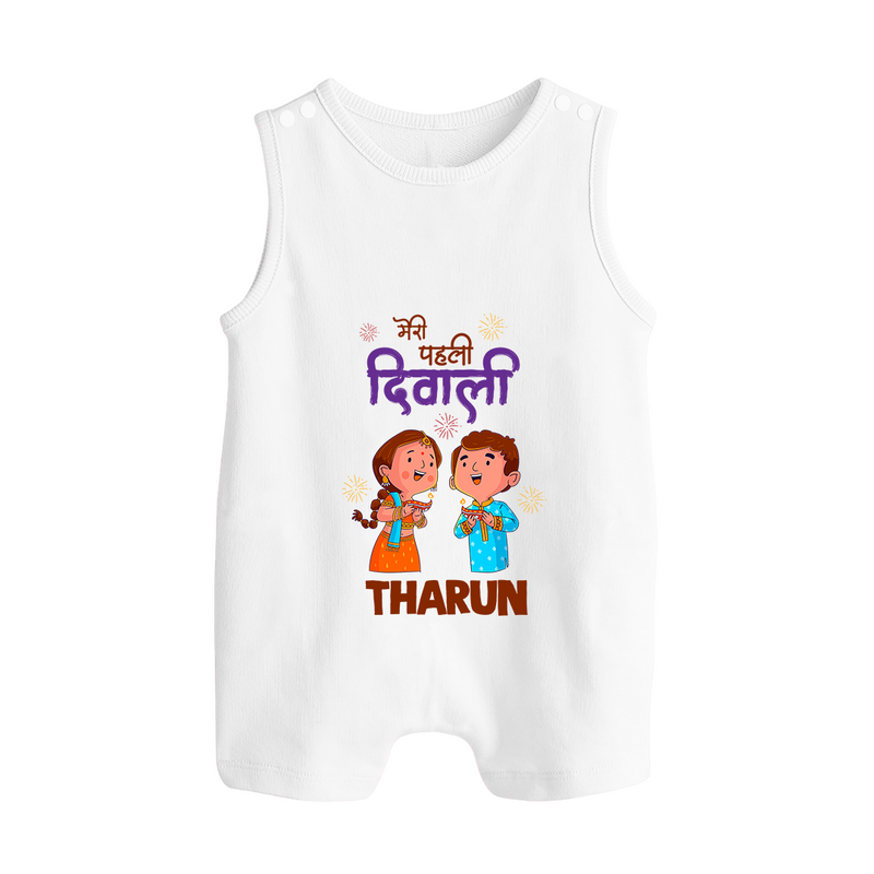 Little Deepam My First Diwali Romper Suit | Custom Baby Romper Suit for Festival Fun - WHITE - 0 - 5 Months Old (Chest 18")