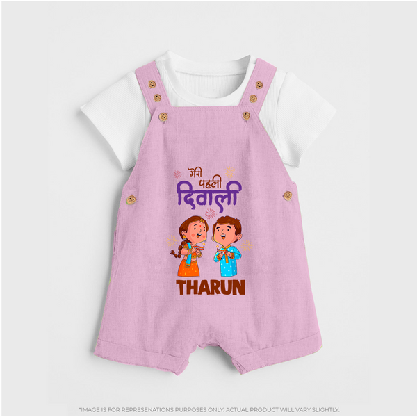 Little Deepam My First Diwali Dungaree Set | Custom Baby Dungaree Set for Festival Fun - BABY PINK - 0 - 5 Months Old (Chest 18")
