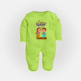 Little Deepam My First Diwali Sleep Suit | Custom Baby Sleep Suit for Festival Fun - LIME GREEN - New Born (Chest 7.5")