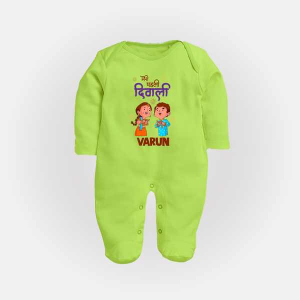 My First Diwali Blessings Full Body Suit - LIME GREEN - New Born (Chest 7.5")
