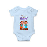 Little Deepam My First Diwali Romper | Custom Baby Romper for Festival Fun - BABY BLUE - New Born (Chest 14")