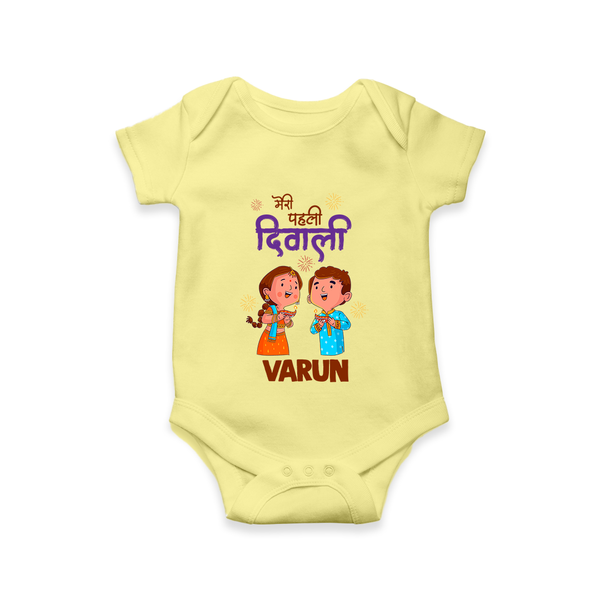 My First Diwali Blessings Romper - PASTEL YELLOW - New Born (Chest 14")