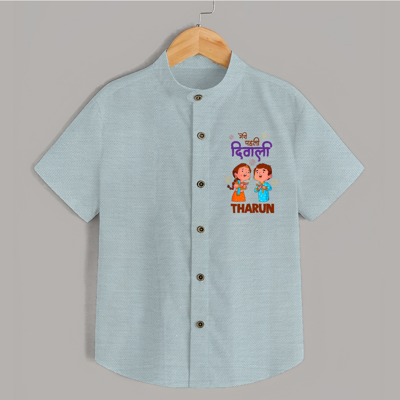 Little Deepam My First Diwali Shirt | Custom Baby Shirt for Festival Fun - ARCTIC BLUE - 0 - 6 Months Old (Chest 23")