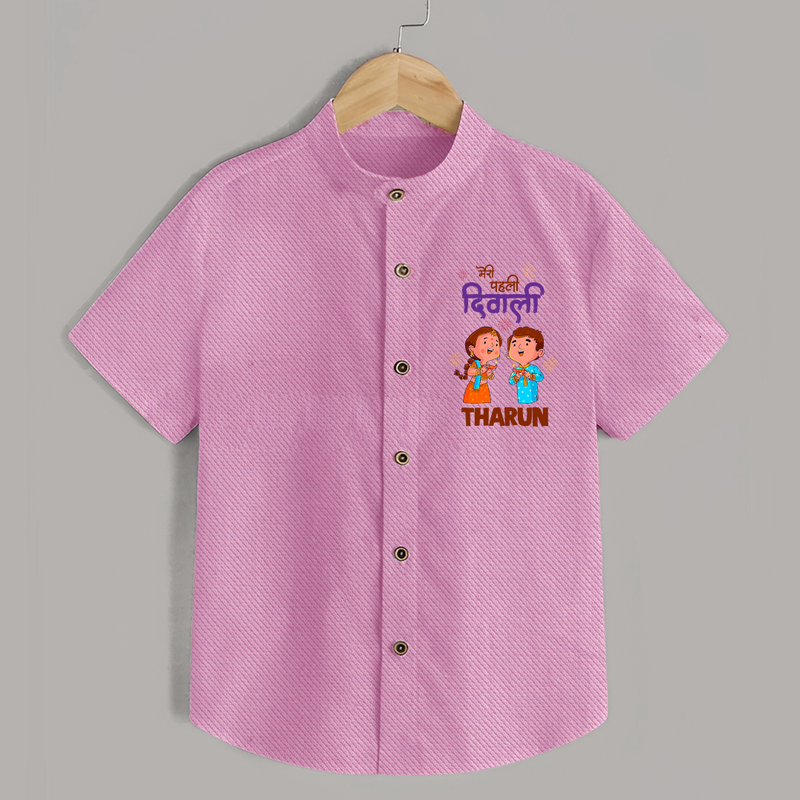 Little Deepam My First Diwali Shirt | Custom Baby Shirt for Festival Fun - BABY PINK - 0 - 6 Months Old (Chest 23")