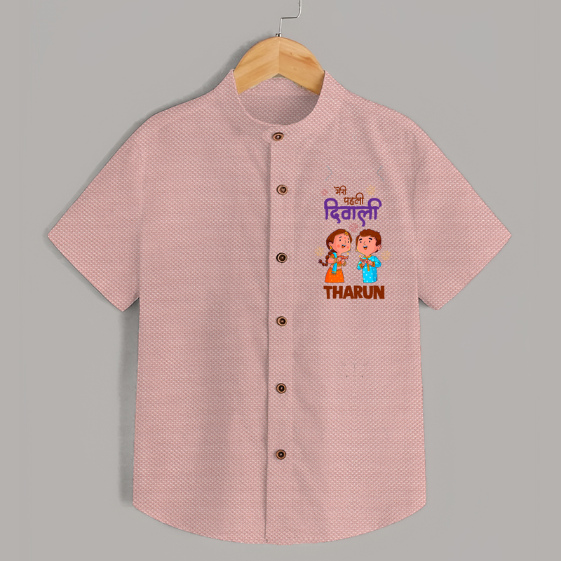 Little Deepam My First Diwali Shirt | Custom Baby Shirt for Festival Fun - PEACH - 0 - 6 Months Old (Chest 23")