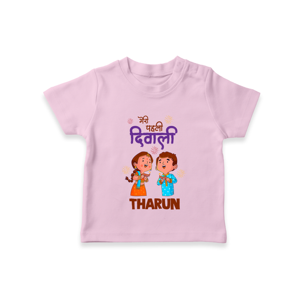Little Deepam My First Diwali Tshirt | Custom Baby Tshirt for Festival Fun - BABY PINK - 0-5 Months Old (Chest 17")