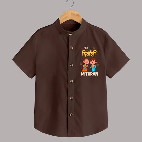 Little Deepam My First Diwali Shirt | Custom Baby Shirt for Festival Fun - CHOCOLATE BROWN - 0 - 6 Months Old (Chest 23")
