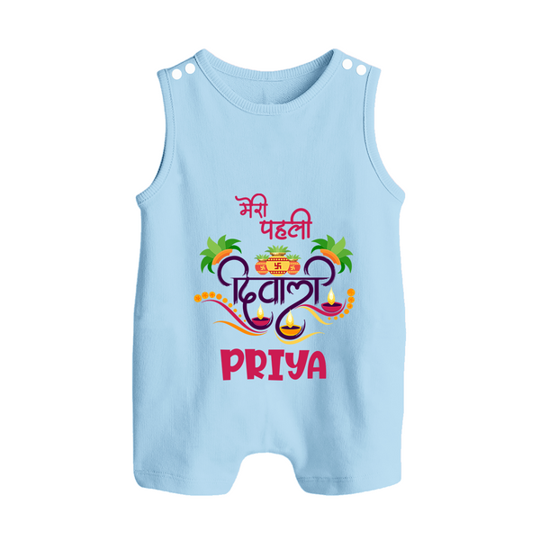 Little Big Dhamaka My First Diwali Romper Suit | Personalized Baby Romper Suit - BABY BLUE - 0 - 5 Months Old (Chest 18")