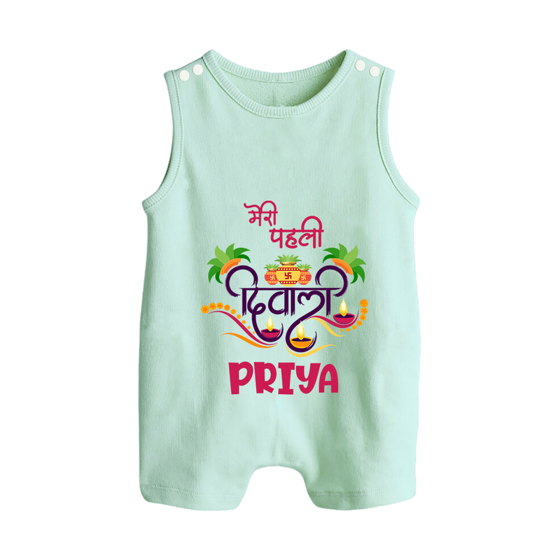 Little Big Dhamaka My First Diwali Romper Suit | Personalized Baby Romper Suit - MINT GREEN - 0 - 5 Months Old (Chest 18")