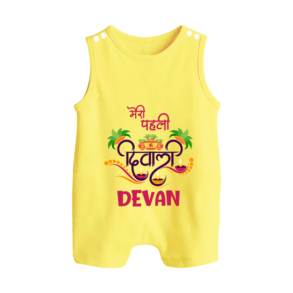 My First Diwali Delight Button Romper - PASTEL YELLOW - New Born (Chest 18")