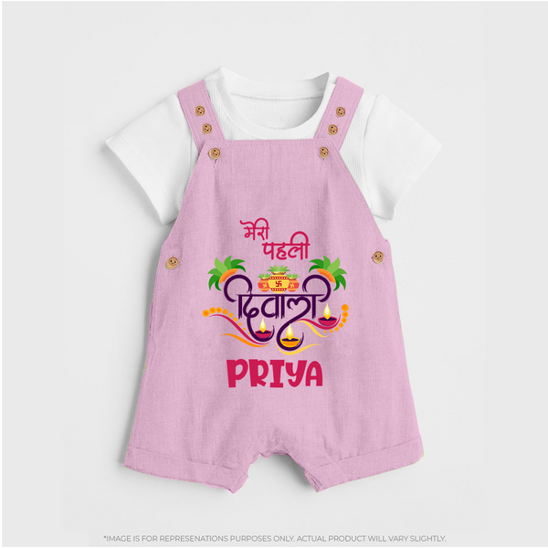 Little Big Dhamaka My First Diwali Dungaree Set | Personalized Baby Dungaree Set - BABY PINK - 0 - 5 Months Old (Chest 18")