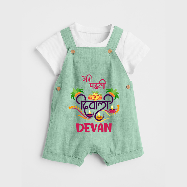 My First Diwali Delight Dungaree - MINT GREEN - 0 - 5 Months Old (Chest 18")