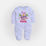 Little Big Dhamaka My First Diwali Sleep Suit | Personalized Baby Sleep Suit - BABY BLUE - New Born (Chest 7.5")