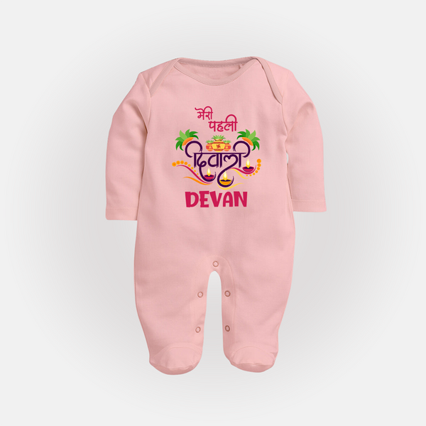 My First Diwali Delight Full Body Suit - BABY PINK - New Born (Chest 7.5")