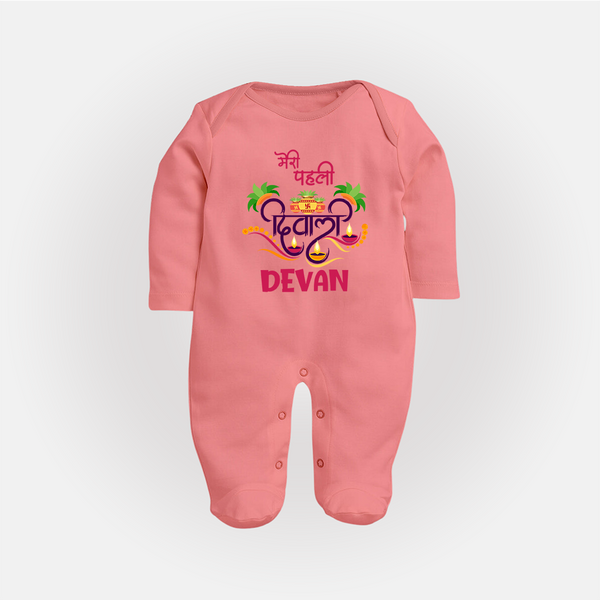 My First Diwali Delight Full Body Suit - PEACH - New Born (Chest 7.5")