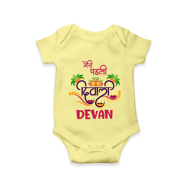 My First Diwali Delight Romper - PASTEL YELLOW - New Born (Chest 14")