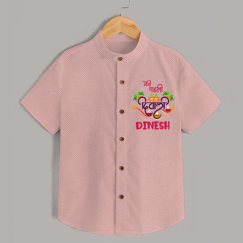 Little Big Dhamaka My First Diwali Shirt | Personalized Baby Shirt - PEACH - 0 - 6 Months Old (Chest 23")