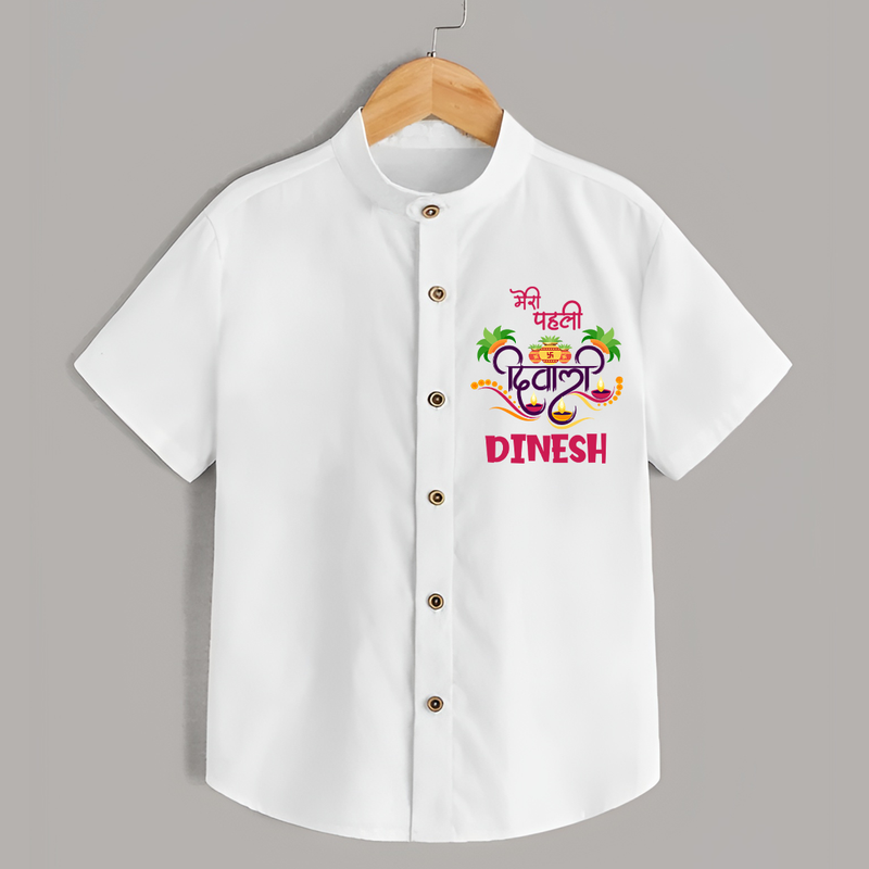 Little Big Dhamaka My First Diwali Shirt | Personalized Baby Shirt - WHITE - 0 - 6 Months Old (Chest 23")