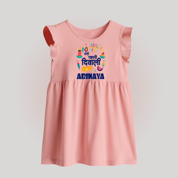 My First Diwali Colorful Celebration Baby Frock - BABY PINK - 0 - 3 Months Old (Chest 17")