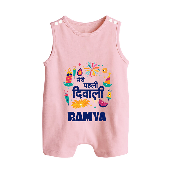 Mini Mithai Monster My First Diwali Romper Suit | Personalized Baby Outfit - BABY PINK - 0 - 5 Months Old (Chest 18")