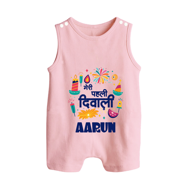 My First Diwali Colorful Celebration Button Romper - BABY PINK - New Born (Chest 18")