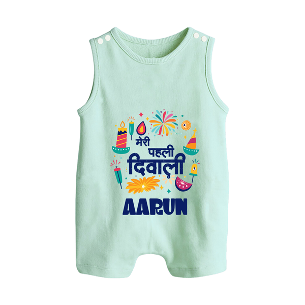 My First Diwali Colorful Celebration Button Romper - MINT GREEN - New Born (Chest 18")