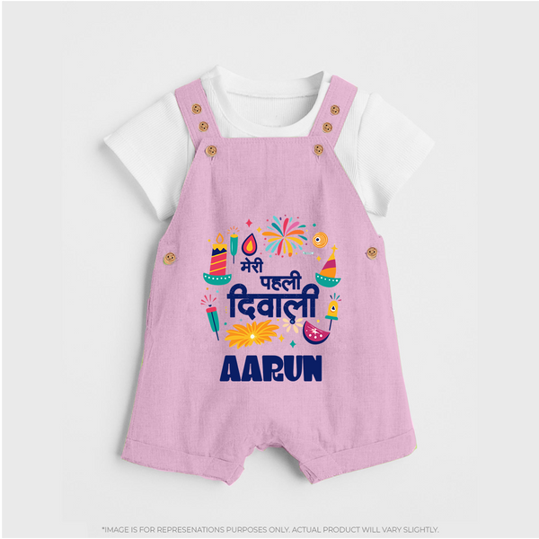 My First Diwali Colorful Celebration Dungaree - BABY PINK - 0 - 5 Months Old (Chest 18")
