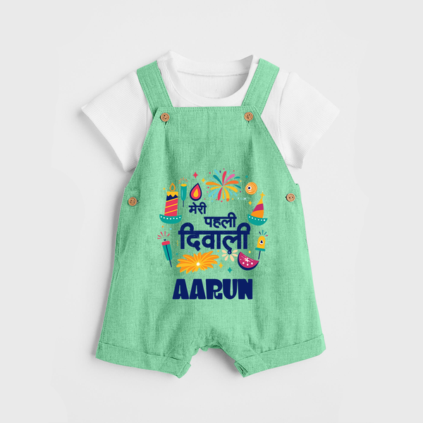 My First Diwali Colorful Celebration Dungaree - GREEN - 0 - 5 Months Old (Chest 18")
