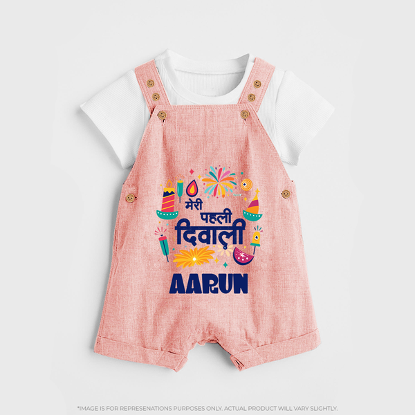 My First Diwali Colorful Celebration Dungaree - PEACH - 0 - 5 Months Old (Chest 18")