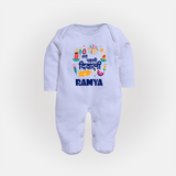 Mini Mithai Monster My First Diwali Sleep Suit | Personalized Baby Outfit - BABY BLUE - New Born (Chest 7.5")